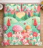 Green Digital Cartoon Characters Printed Cotton Blend Double Bedsheet with 2 Pillow Covers