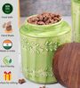 Green Embossed Ceramic Air Tight Jar with Wooden Lid