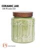 Green Embossed Ceramic Air Tight Jar with Wooden Lid