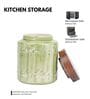 Green Embossed Ceramic Air Tight Jar with Wooden Lid
