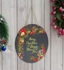 Green Engineered Wood Merry Christmas & Happy New Year Wall Hanging