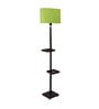 Short Green Fabric Shade Shelf Floor Lamp With Wood Base