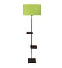 Short Green Fabric Shade Shelf Floor Lamp With Wood Base