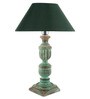 Green Fabric Shade Table Lamp with Blue Base