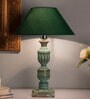 Green Fabric Shade Table Lamp with Blue Base