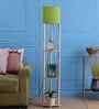 Castle Green Fabric Shade Shelf Floor Lamp With Wood Base