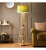 Amalia Green Fabric Shade Shelf Floor Lamp With Wood Base