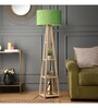 Amalia Green Fabric Shade Shelf Floor Lamp With Wood Base
