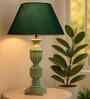 Green Fabric Shade Table Lamp with Blue Base