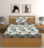 Green Floral 150 TC Cotton Single Bed Sized Bed Sheets With 1 Pillow Cover