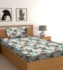 Green Floral 150 TC Cotton Single Bed Sized Bed Sheets With 1 Pillow Cover