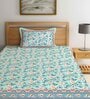 Green Floral 144 TC 100% Cotton Single Bed Sheet with Pillow Cover