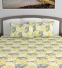 Yellow Floral 144 Tc Cotton King Size Bedsheet With 2 Pillow Covers