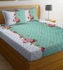 Green Floral 144 TC Cotton Blend Double Bedsheet With 2 Pillow Covers