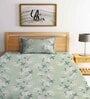 Green Floral 144 TC Cotton Blend Single Bedsheet With 1 Pillow Cover