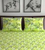 Green Floral 144 TC Cotton Double Bedsheet with 2 Pillow Covers
