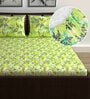 Green Floral 144 TC Cotton Double Fitted Bedsheet with 2 Pillow Covers