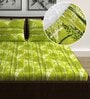 Green Floral 144 TC Cotton Double Fitted Bedsheet with 2 Pillow Covers