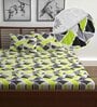 Green Floral 144 TC Cotton Double Fitted Bedsheet with 2 Pillow Covers