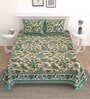 Green Floral 144 TC Cotton King Bedsheet and 2 Pillow Cover