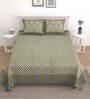 Green Floral 144 TC Cotton King Bedsheet and 2 Pillow Cover
