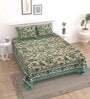 Green Floral 144 TC Cotton King Bedsheet and 2 Pillow Cover