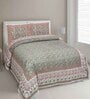 Green Floral 144 TC Cotton King Bedsheet and 2 Pillow Cover
