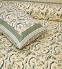 Green Floral 144 TC Cotton King Bedsheet and 2 Pillow Cover