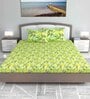Green Floral 144 TC Cotton King Bedsheet with 2 Pillow Covers