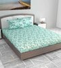 Green Floral 144 TC Cotton King Bedsheet with 2 Pillow Covers