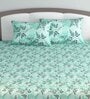 Green Floral 144 TC Cotton King Bedsheet with 2 Pillow Covers