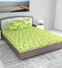 Green Floral 144 TC Cotton King Bedsheet with 2 Pillow Covers