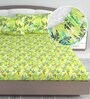 Green Floral 144 TC Cotton King Fitted Bedsheet with 2 Pillow Covers