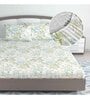White Floral 144 TC Cotton King Fitted Bedsheet with 2 Pillow Covers