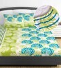 Green Floral 144 TC Cotton King Fitted Bedsheet with 2 Pillow Covers