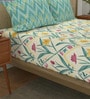 Green Floral 144 TC Cotton King Size Double Bedsheet with 2 Pillow Covers