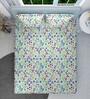 Green Floral 144 TC Cotton King Sized Double Bedsheet with 2 Pillow Covers Blossom Breeze Collection