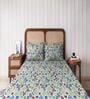 Green Floral 144 TC Cotton King Sized Double Bedsheet with 2 Pillow Covers Blossom Breeze Collection