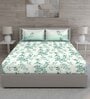 Green Floral 144 TC Cotton Queen Sized Bed Sheets with 2 Pillow Covers
