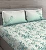 Green Floral 144 TC Cotton Queen Sized Bed Sheets with 2 Pillow Covers