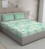 Green Floral 144 TC Cotton Queen Sized Bed Sheets with 2 Pillow Covers