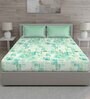 Green Floral 144 TC Cotton Queen Sized Bed Sheets with 2 Pillow Covers