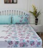 Green Floral 144 TC Cotton Queen Sized Bed Sheets with 2 Pillow Covers