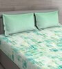 Green Floral 144 TC Cotton Queen Sized Bed Sheets with 2 Pillow Covers