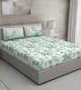 Green Floral 144 TC Cotton Queen Sized Bed Sheets with 2 Pillow Covers