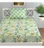 Green Floral 144 TC Cotton Single Bed Sheet Bedsheet 1 Pillow Prime Collection