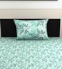 Green Floral 144 TC Cotton Single Bedsheet With 1 Pillow Cover
