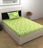 Green Floral 144 TC Cotton Single Bedsheet With 1 Pillow Cover