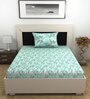 Green Floral 144 TC Cotton Single Bedsheet With 1 Pillow Cover