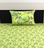Green Floral 144 TC Cotton Single Bedsheet With 1 Pillow Cover